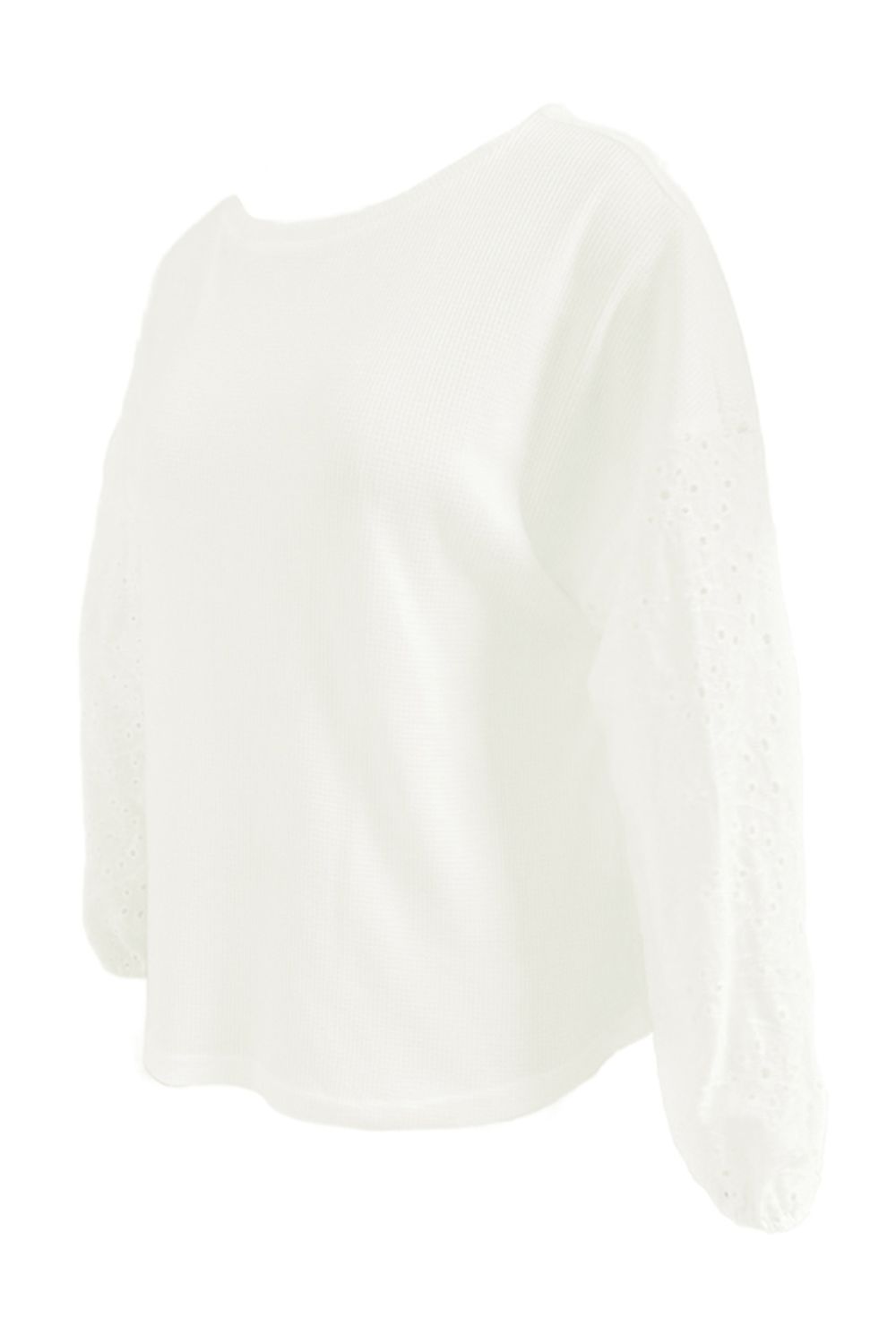 Shiny Openwork Dropped Shoulder Boat Neck Blouse