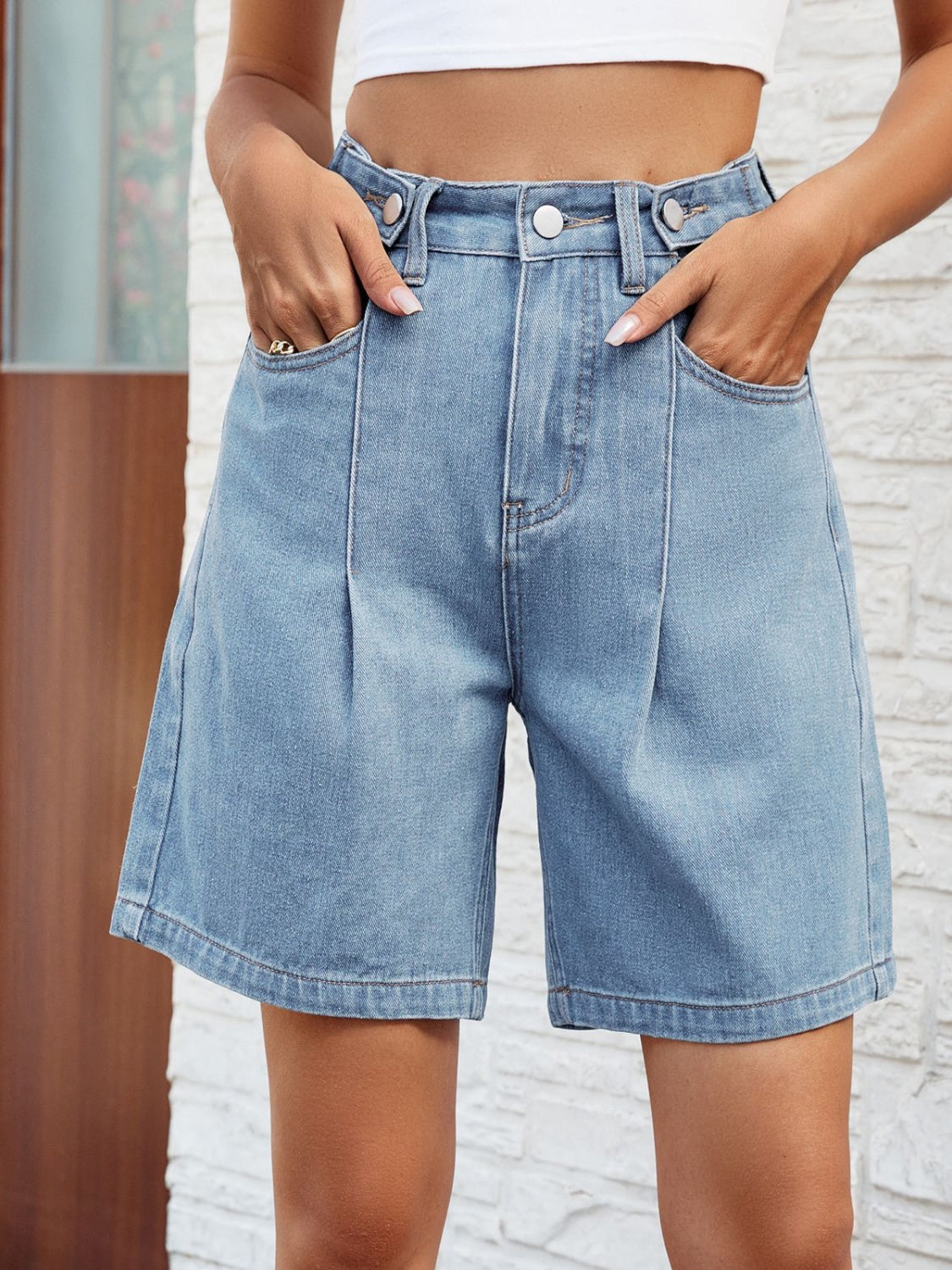 High Waist Denim Shorts with Pockets