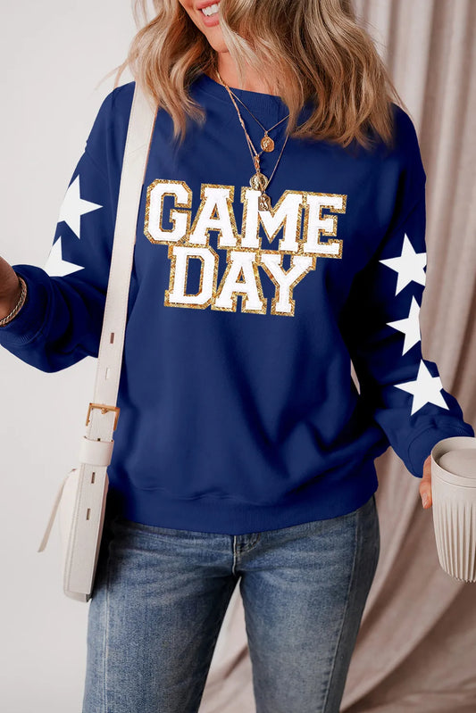 GAME DAY Star Round Neck Long Sleeve Sweatshirt