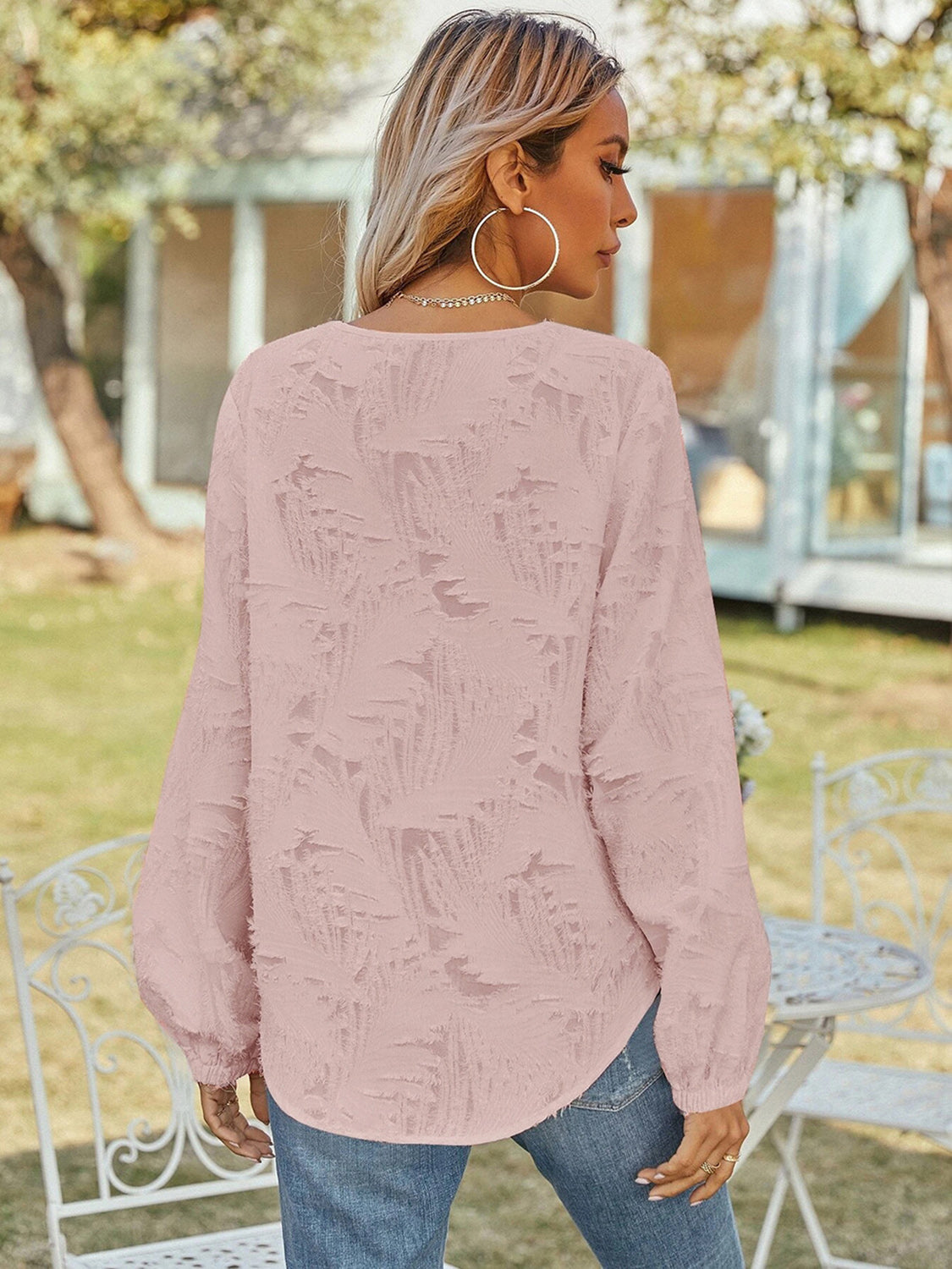 V-Neck Long Sleeve Blouse