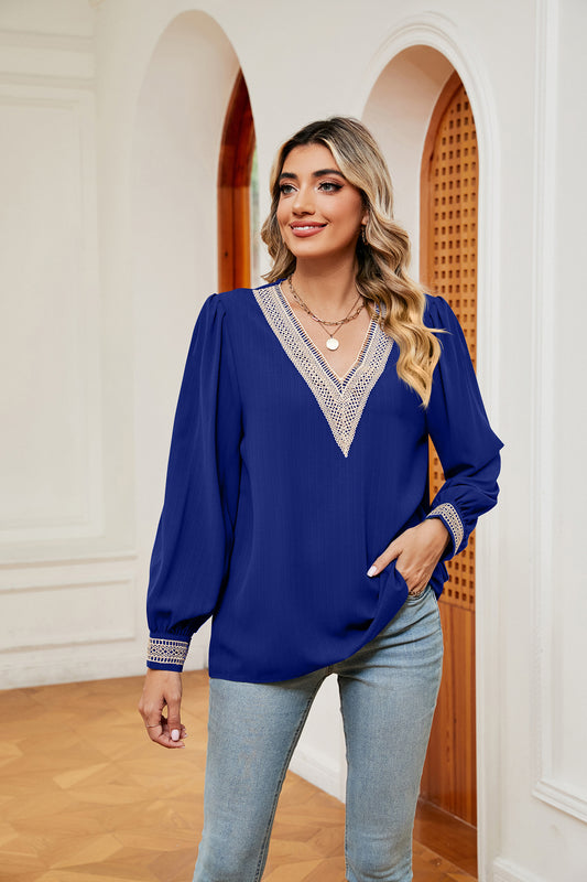 Contrast Puff Sleeve Blouse