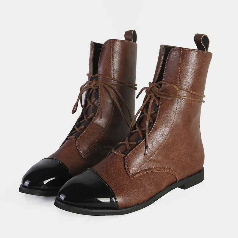 Contrast Lace Up Point Toe Boots