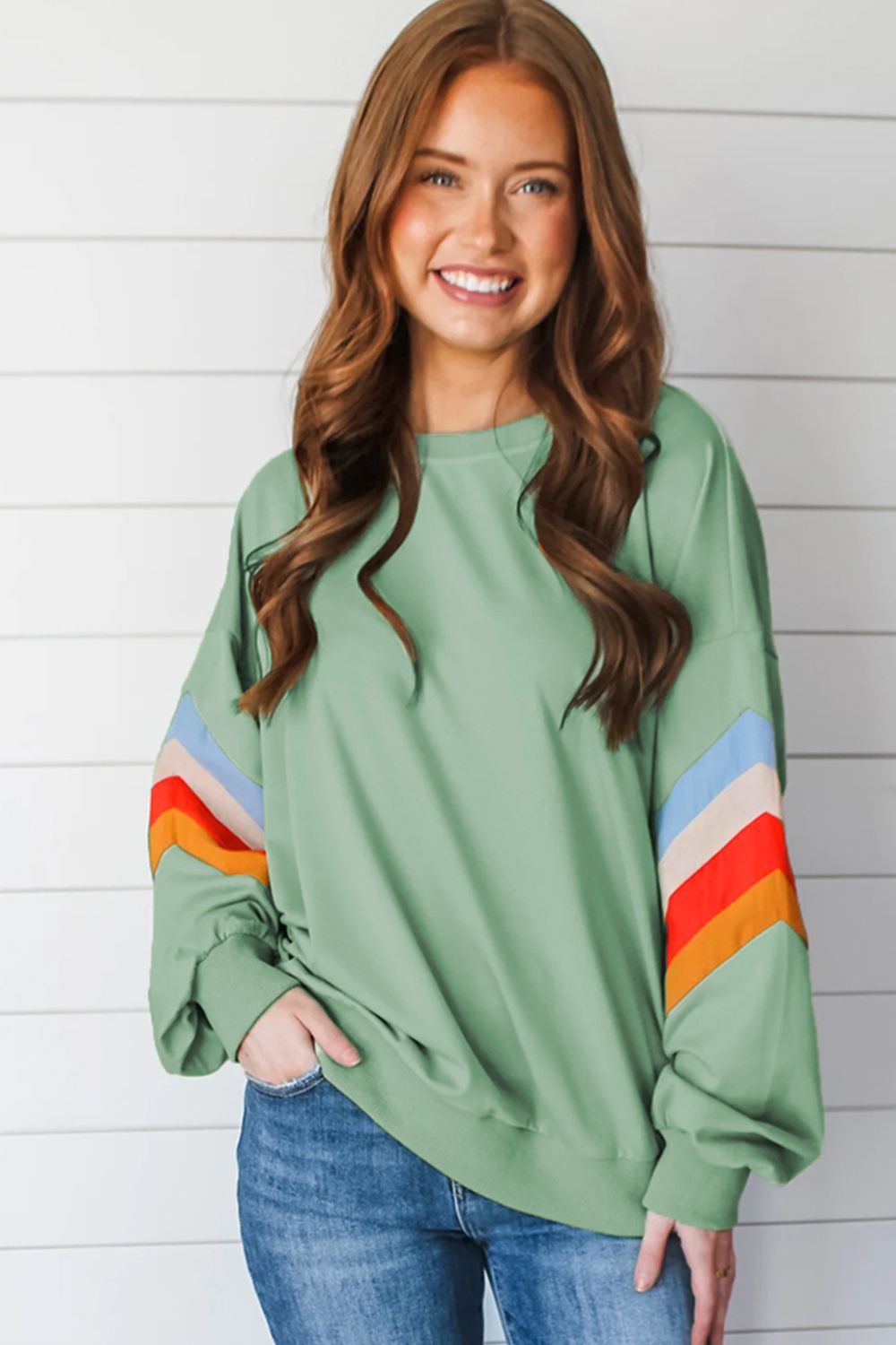 Contrast Round Neck Long Sleeve Sweatshirt