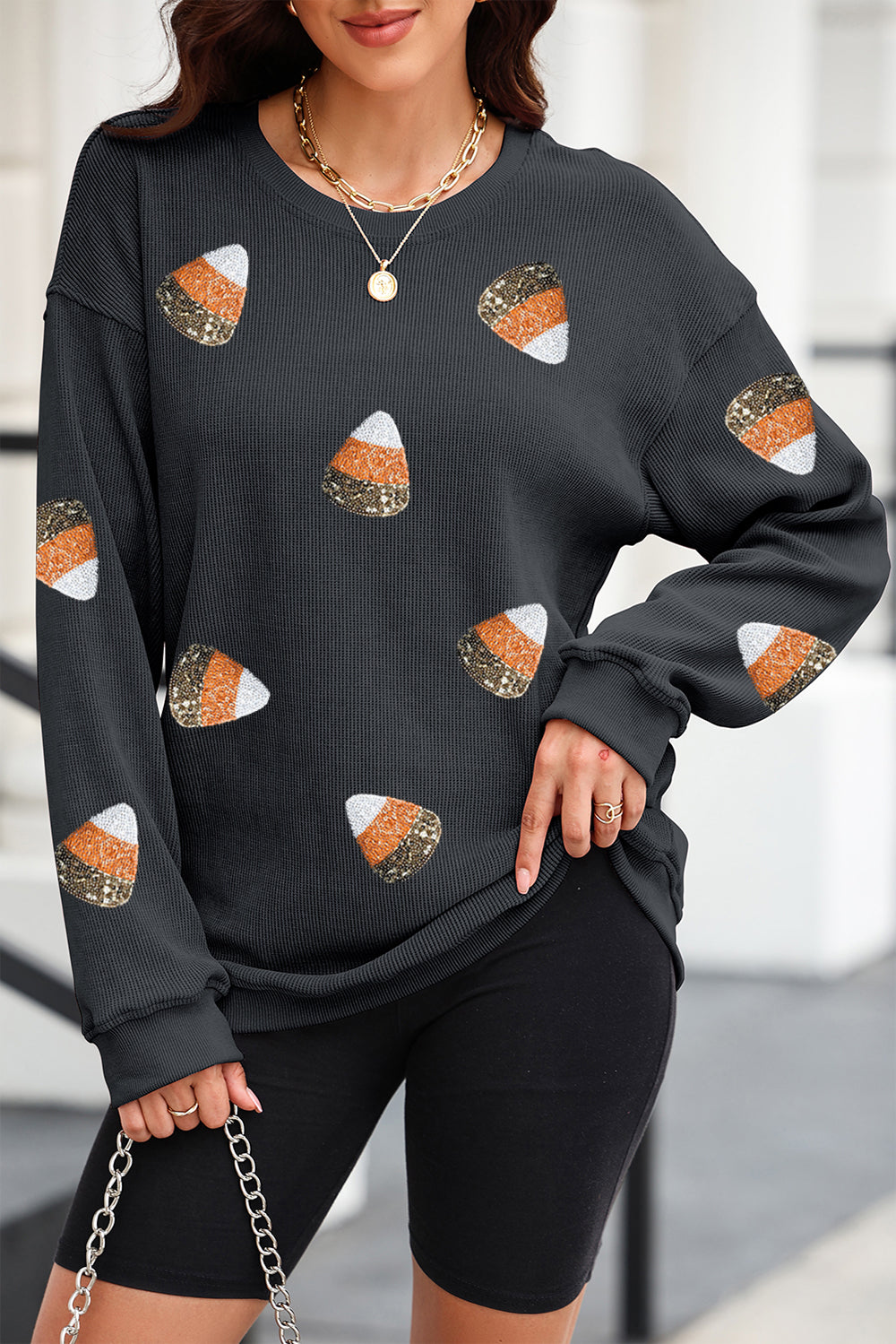 Sequin Round Neck Long Sleeve Sweatshirt