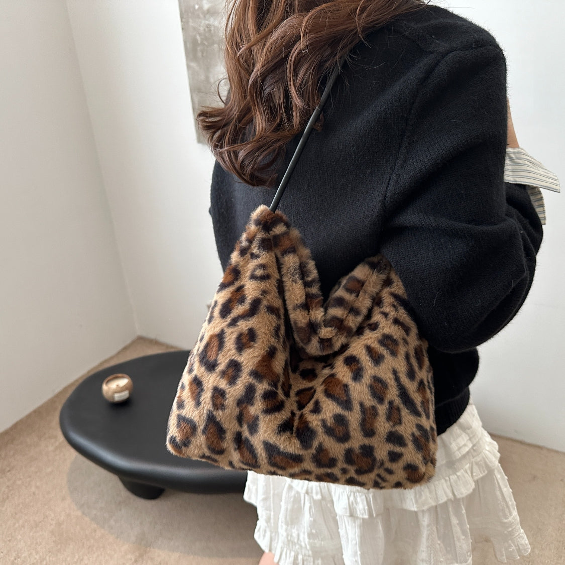 Leopard Furry Shoulder Bag