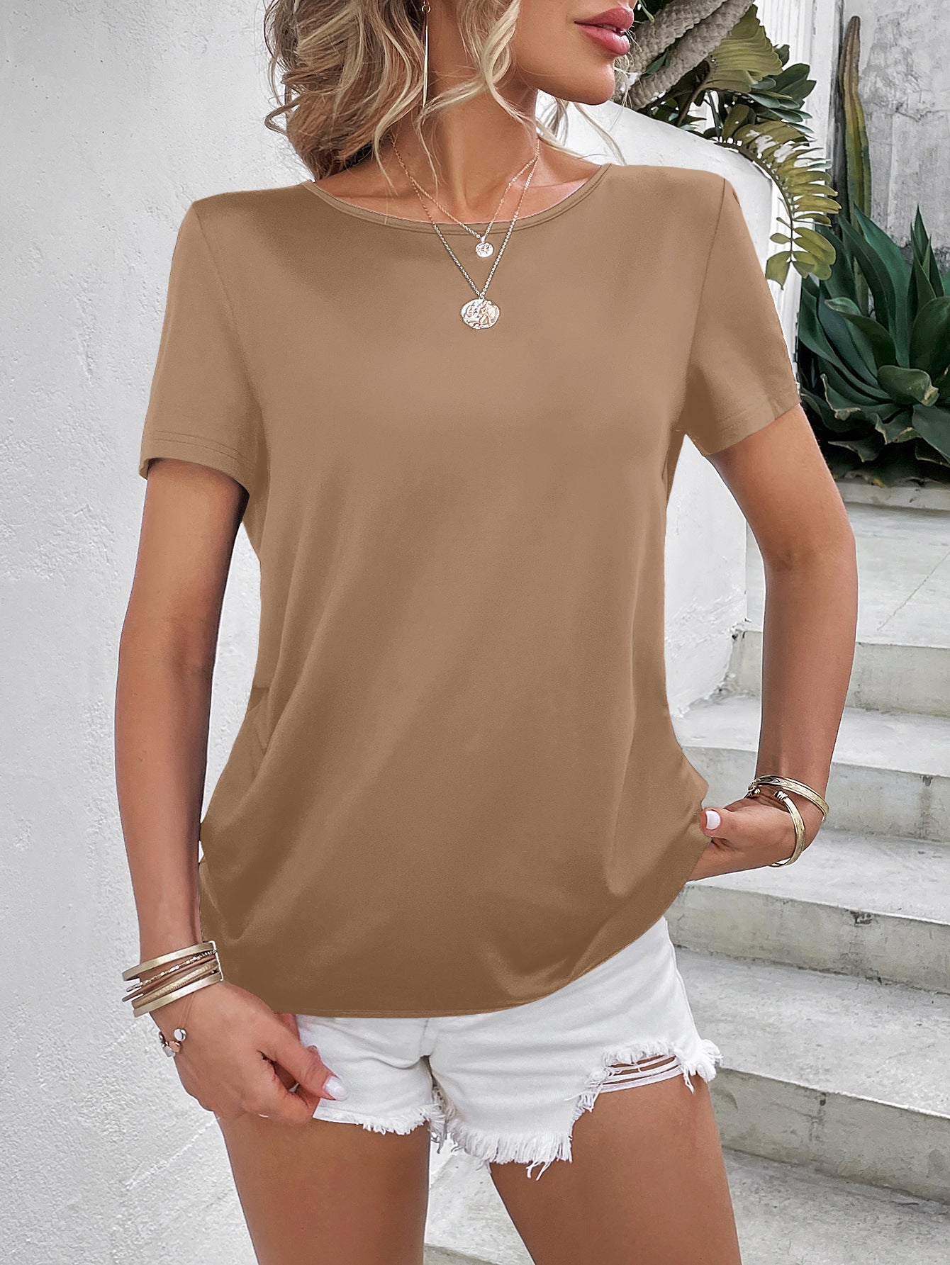 Ivy Lane Beads Trim Back Twisted Blouse