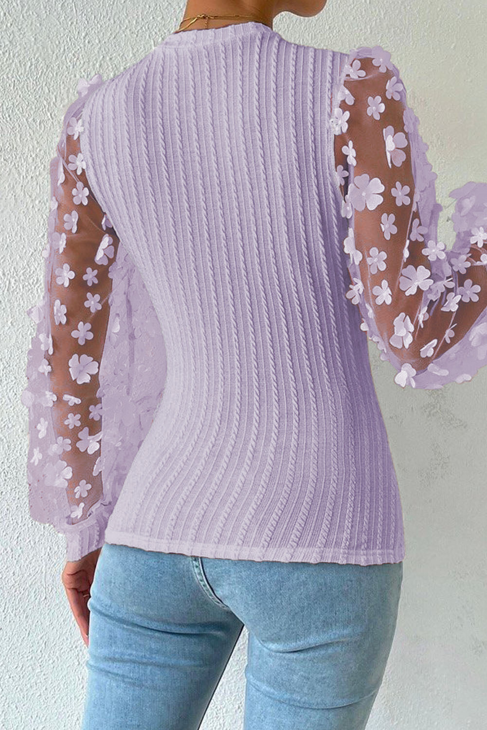 Textured Applique Long Sleeve Blouse