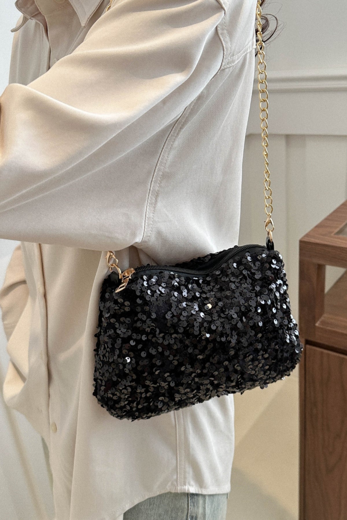 Sequin Removable Strap Shoulder Bag