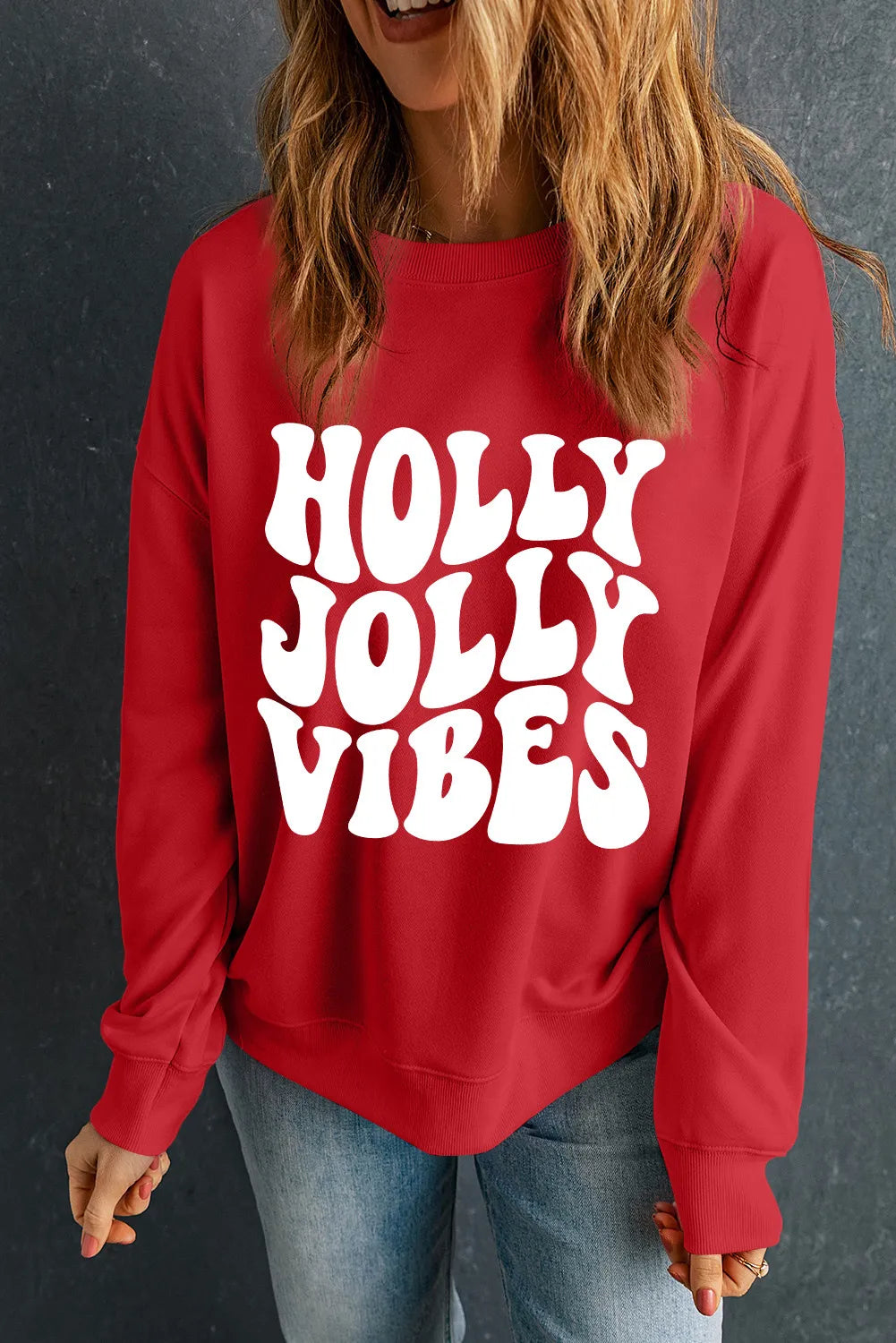 Letter Graphic Round Neck Long Sleeve Sweatshirt