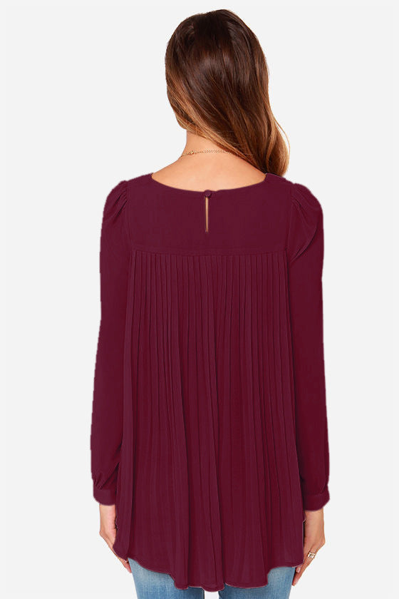 Ivy Lane Full Size Round Neck Back Pleated Blouse