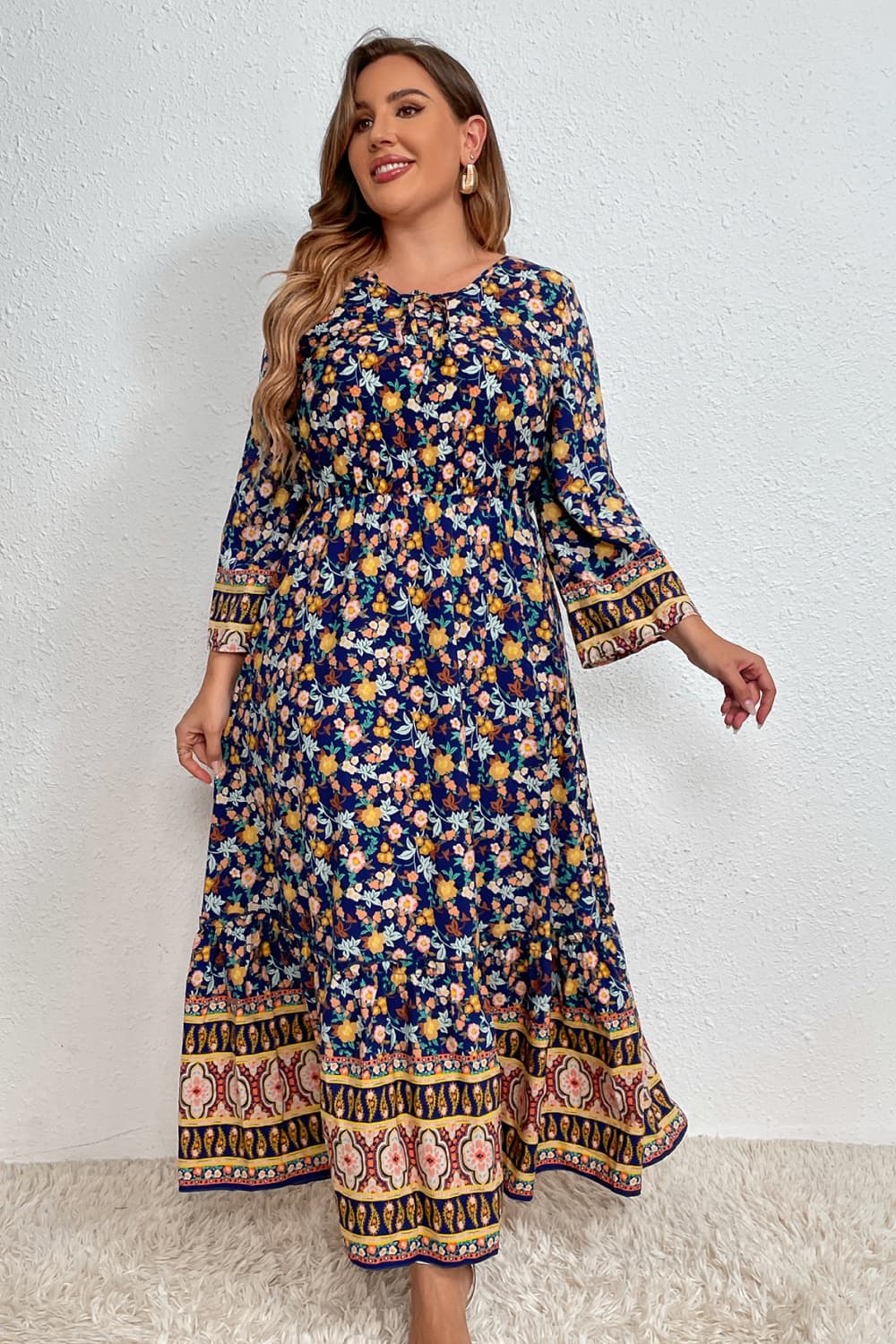 Honey Melo Apparel Plus Size Bohemian Round Neck Maxi Dress