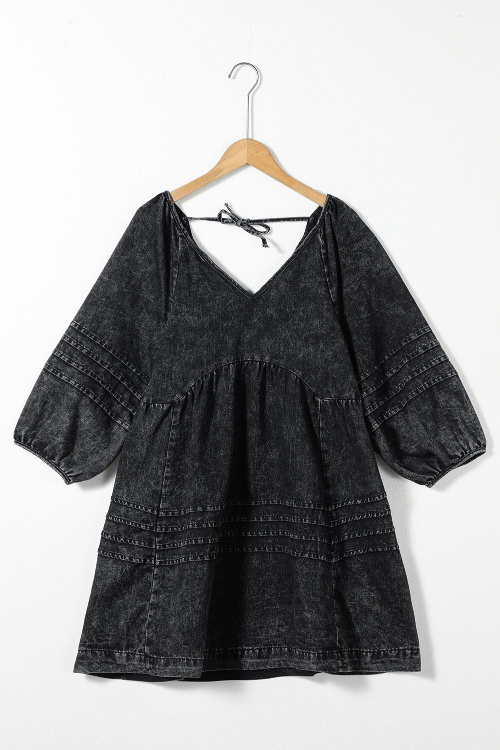 V-Neck Three Quarter Sleeve Denim Dress