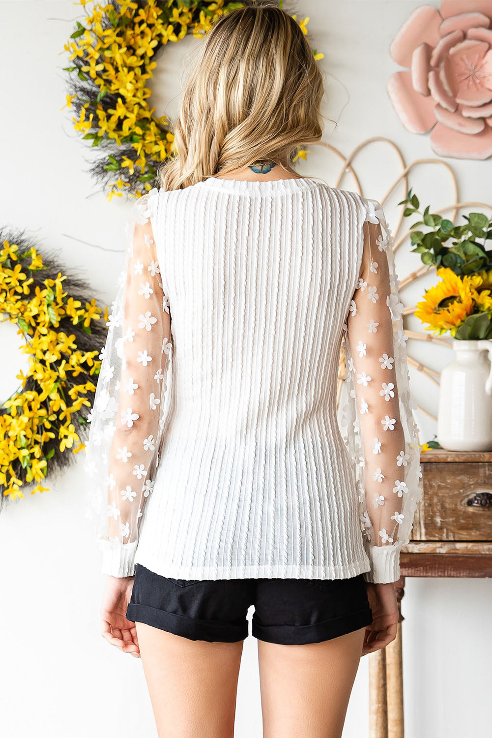 Textured Applique Long Sleeve Blouse