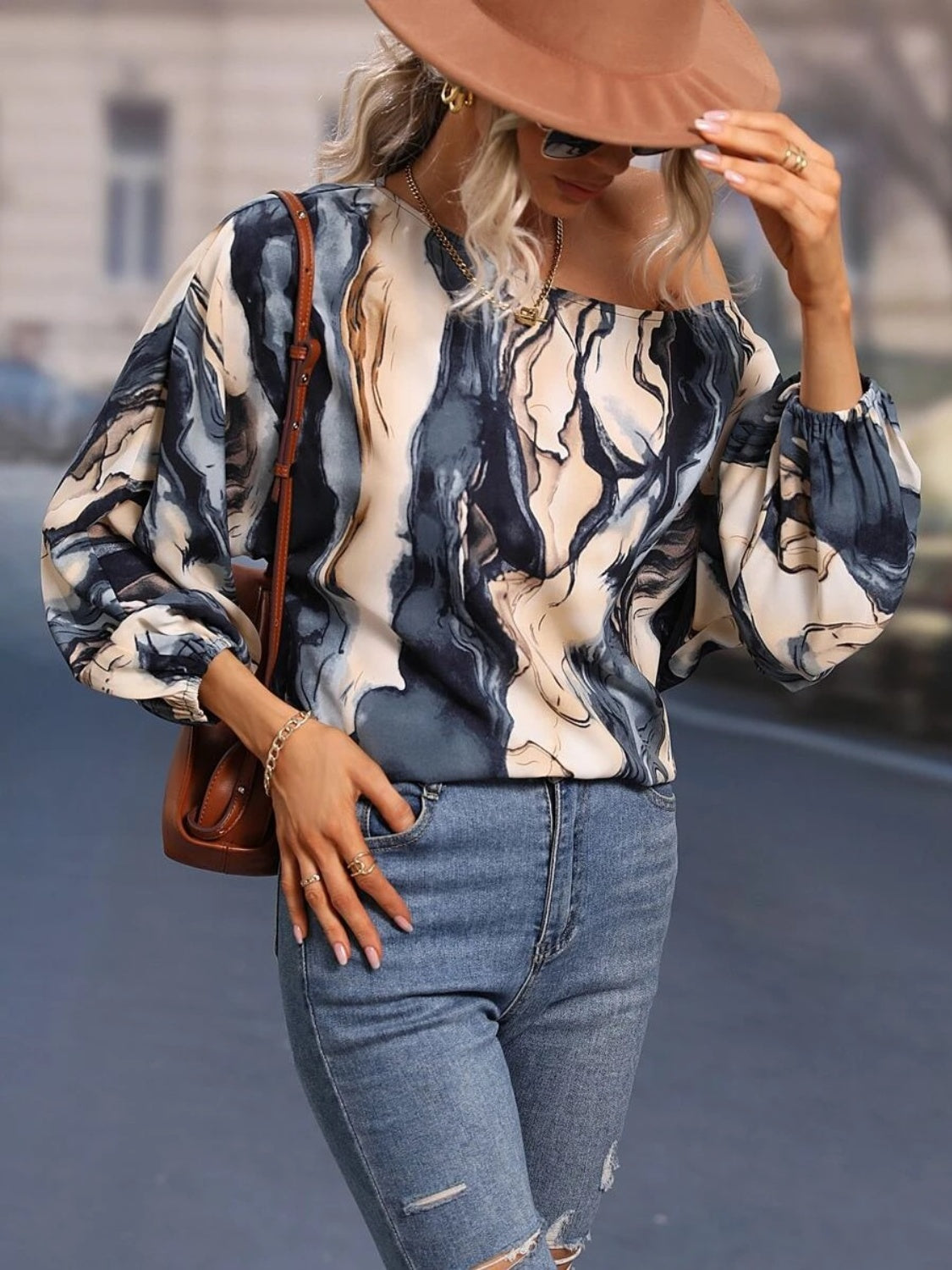 Printed Boat Neck Blouse