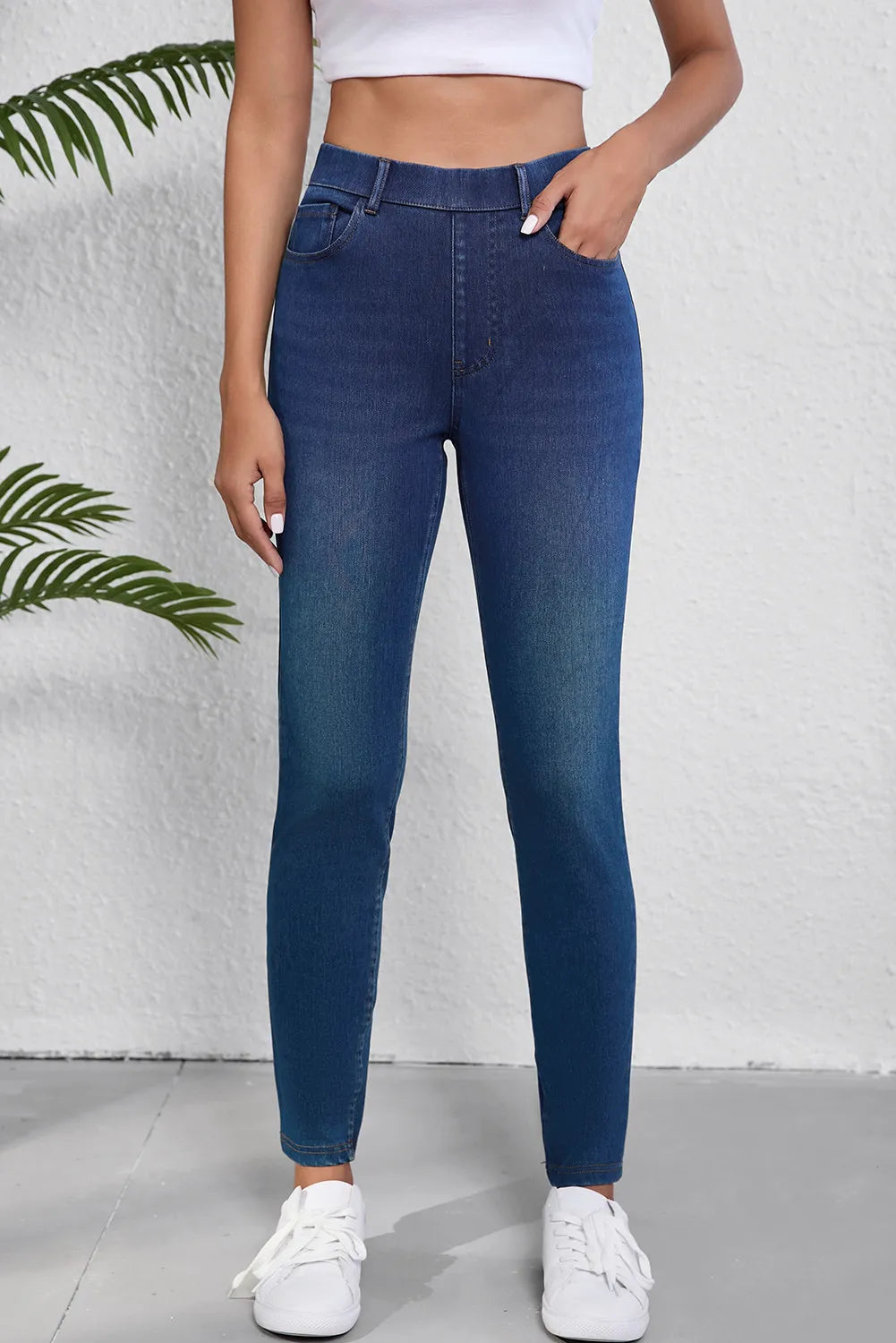 High Waist Skinny Jeans with Pockets