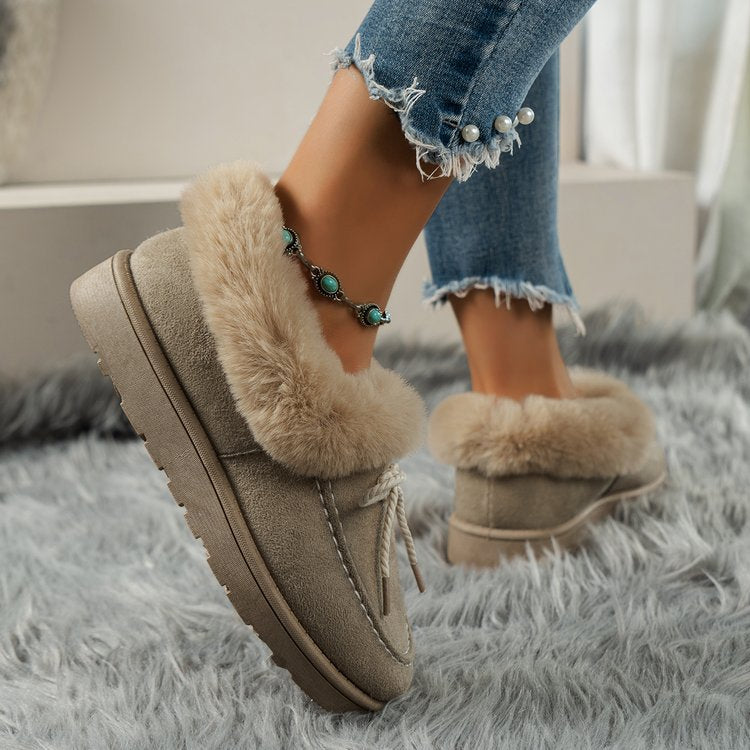 Thermal Fuzzy Tied Round Toe Boots