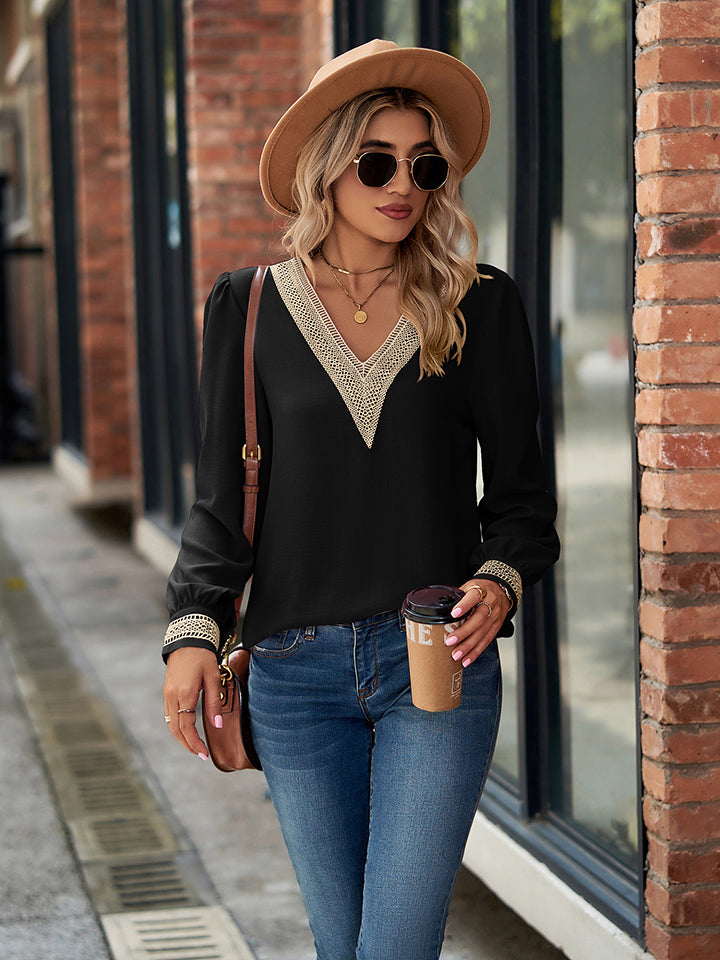 V-Neck Long Sleeve Blouse