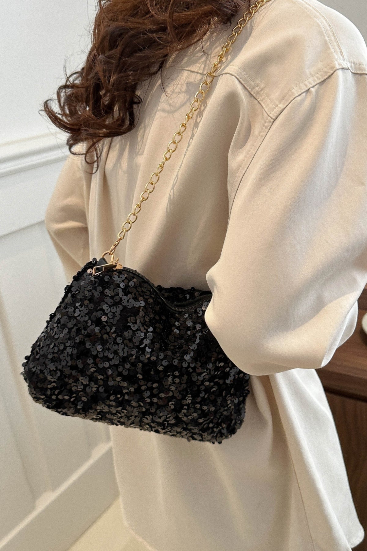 Sequin Removable Strap Shoulder Bag