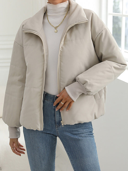 Zip-Up Drop Shoulder Puffer Jacket