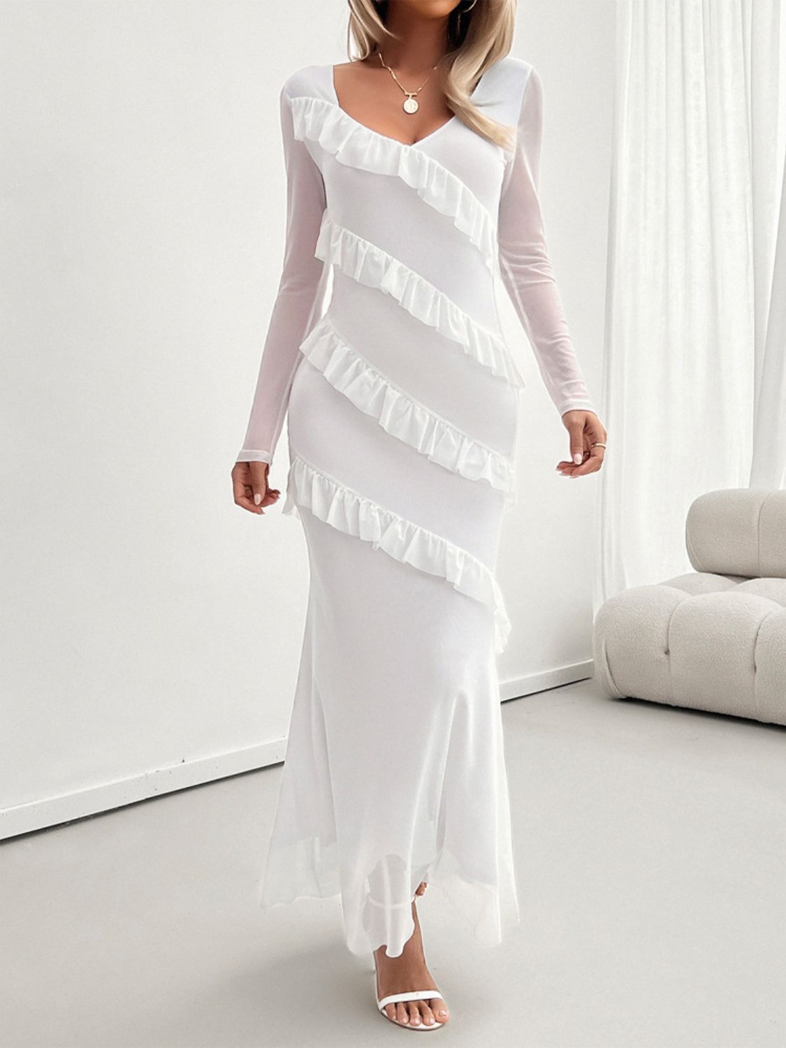 Devine Ruffled Surplice Long Sleeve Maxi Dress