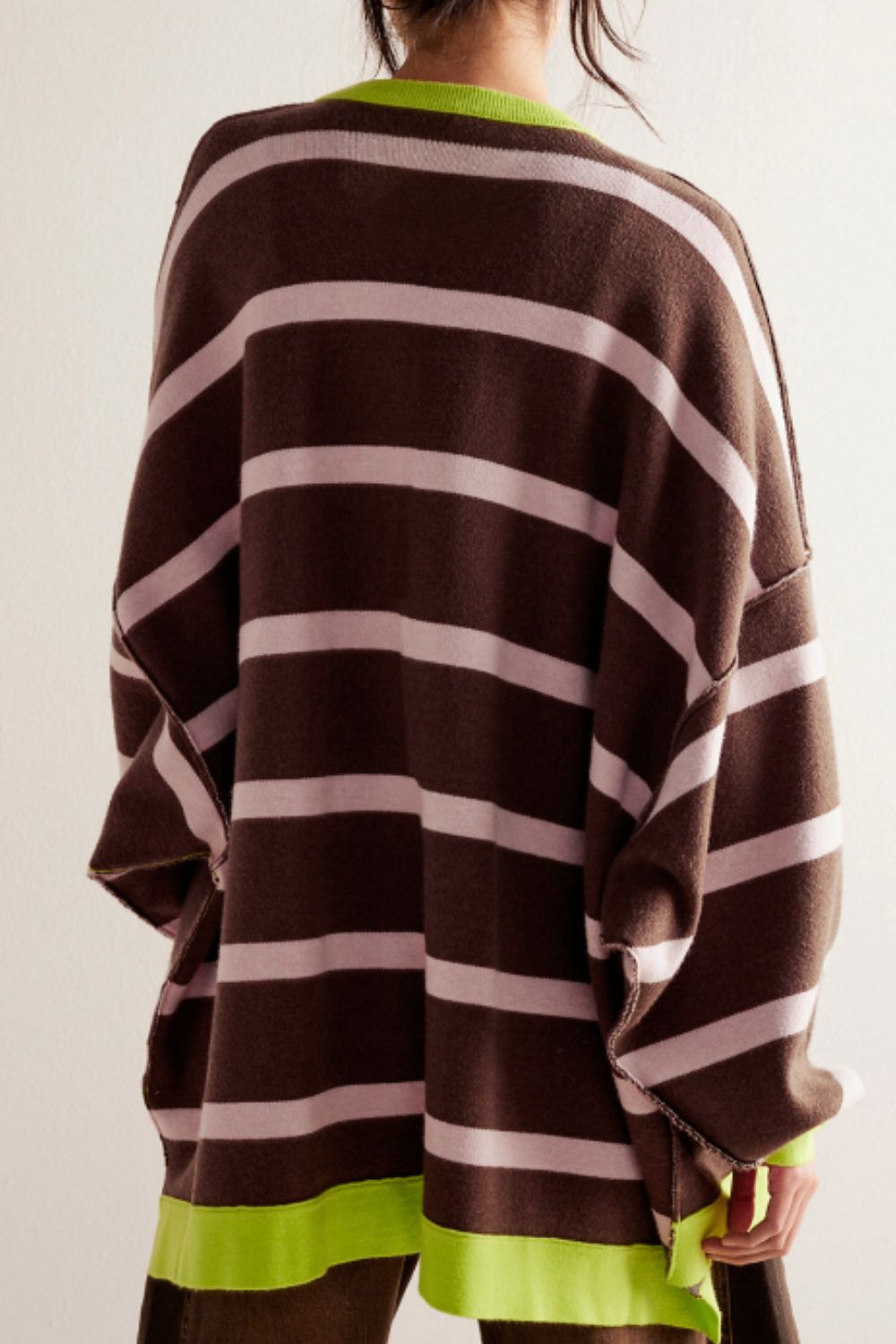 Contrast Stripes Button Down Long Sleeve Cardigan