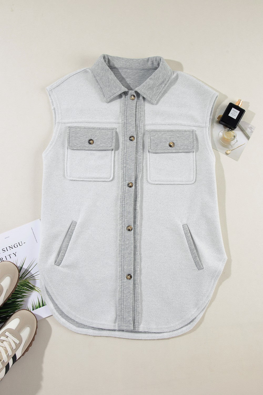 Pocketed Button Up Collared Neck Vest