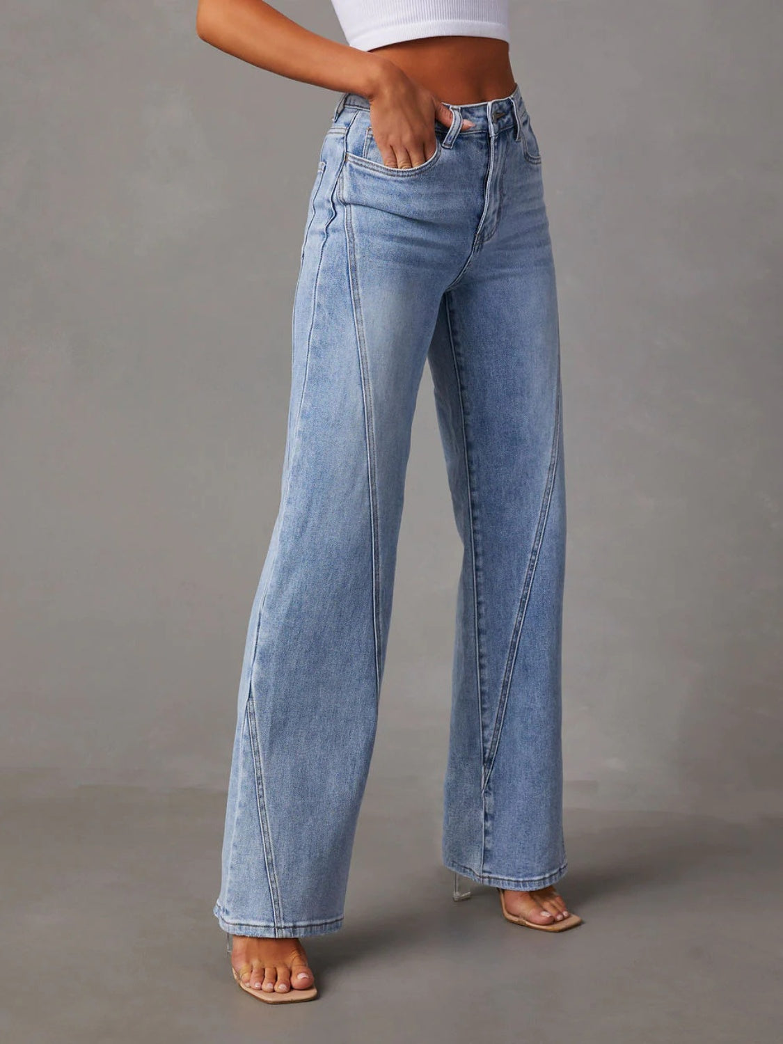 High Waist Straight Jeans with Pockets