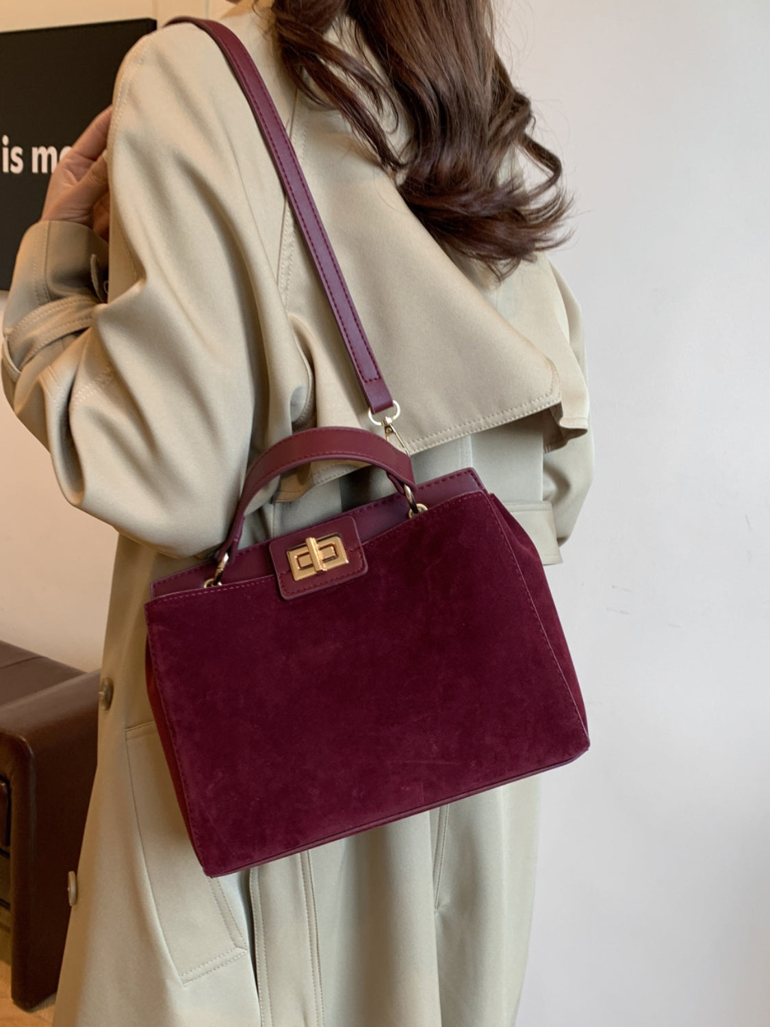 Solid Color Handbag with Removable Strap