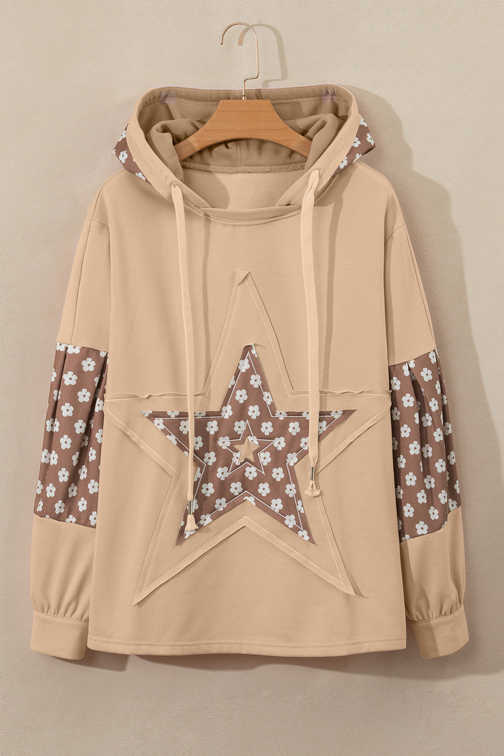 Floral Patchwork Star Pattern Drawstring Hoodie