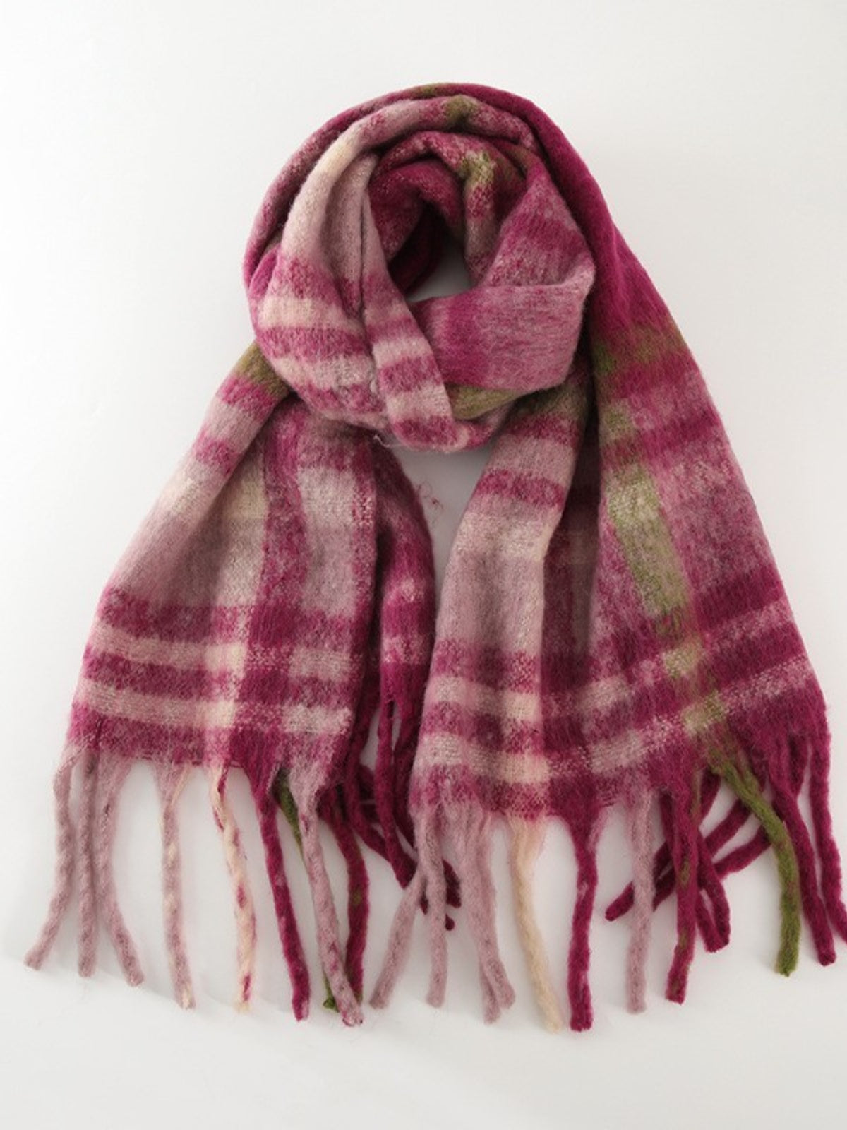 Fringe Plaid Polyester Scarf