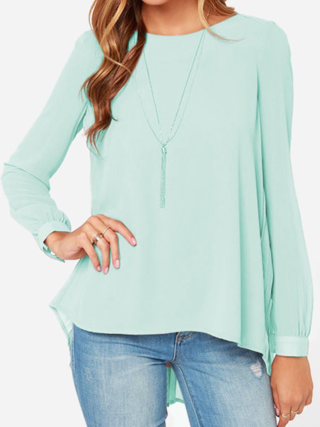 Ivy Lane Full Size Round Neck Back Pleated Blouse