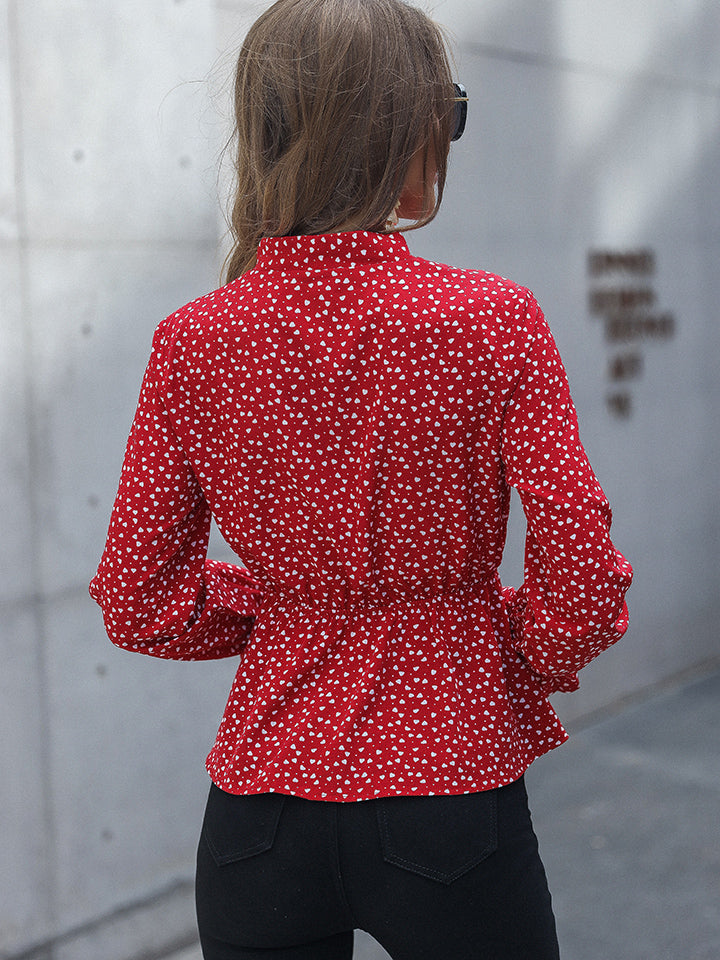 Honey Printed Flounce Sleeve Peplum Blouse