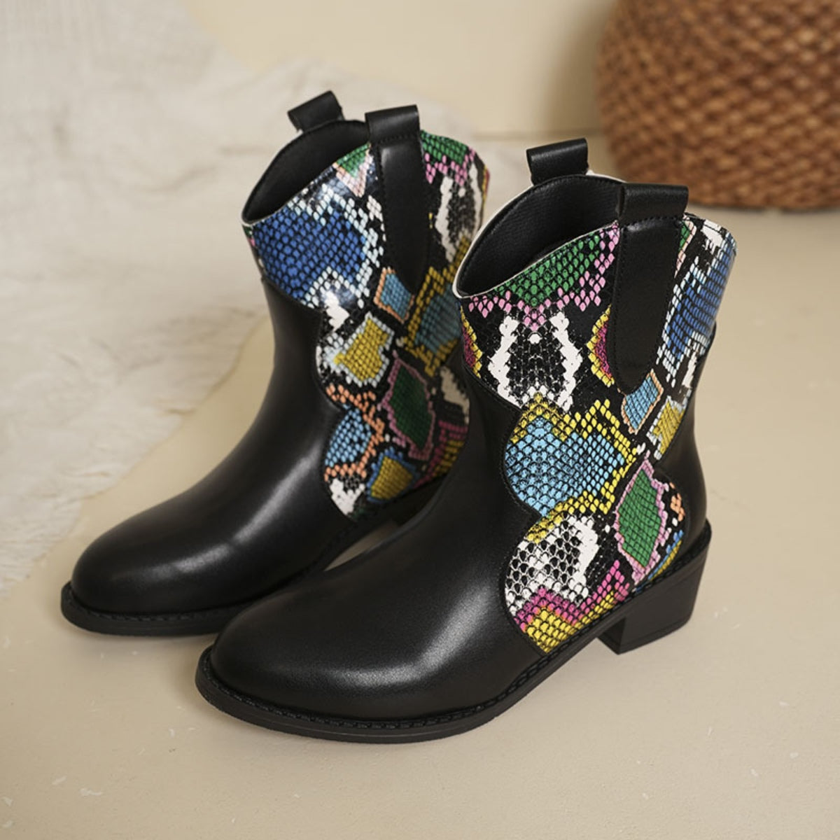 PU Leather Color Block Boots