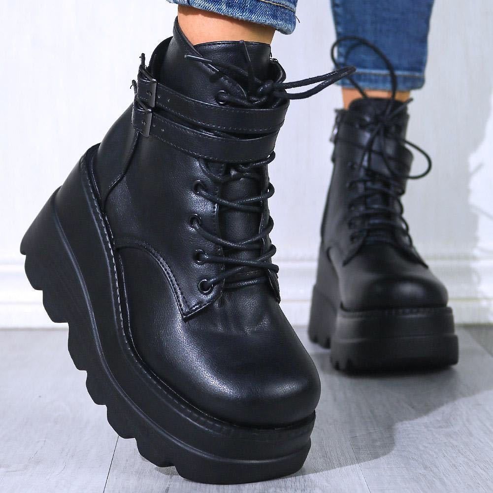 PU Leather Lace-Up Wedge Boots