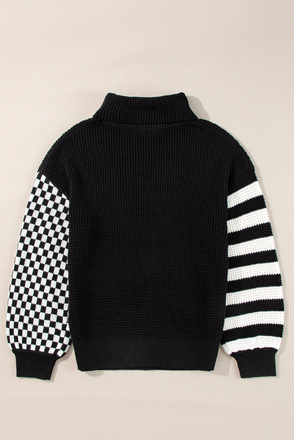 Striped & Checkered Turtleneck Dropped Shoulder Sweater