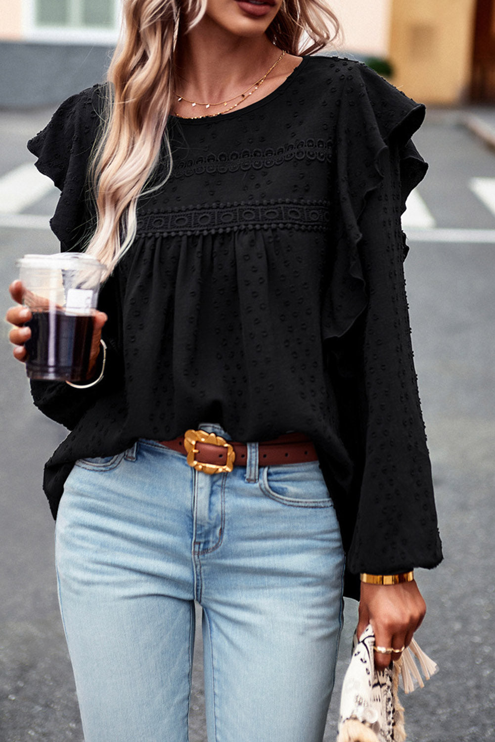 Round Neck Ruffled Blouse