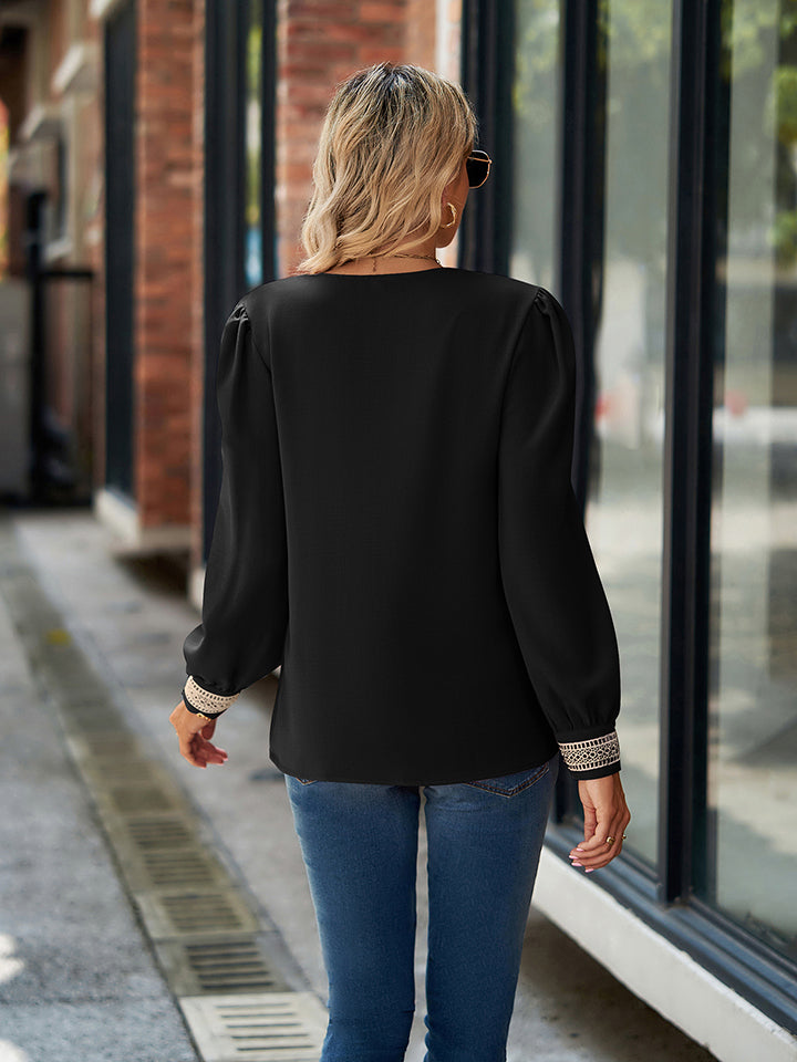 V-Neck Long Sleeve Blouse