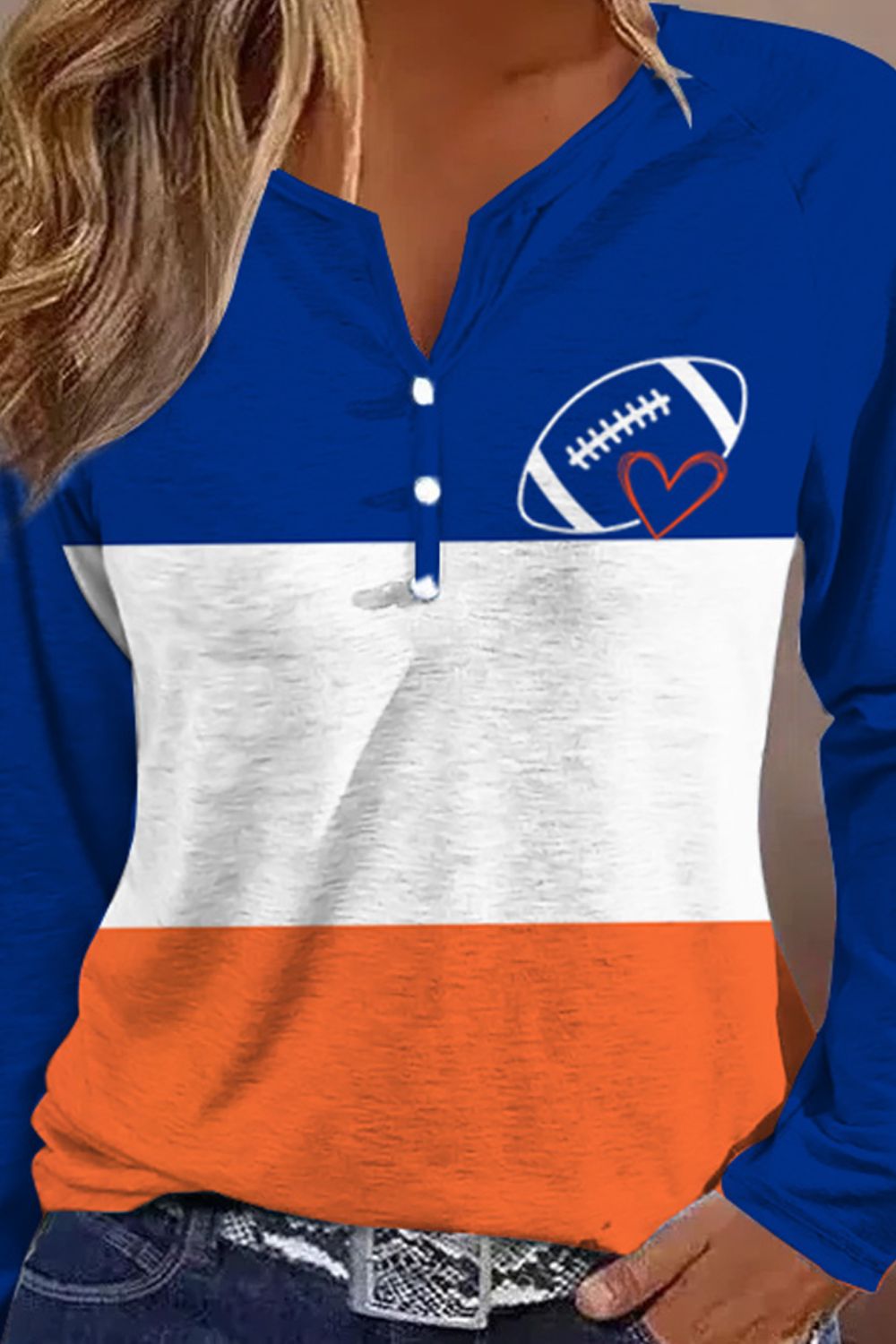 Football Graphic Notched Neck Top