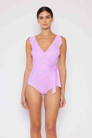 Marina West Swim Full Size Float On Ruffle Faux Wrap One-Piece in Carnation Pink